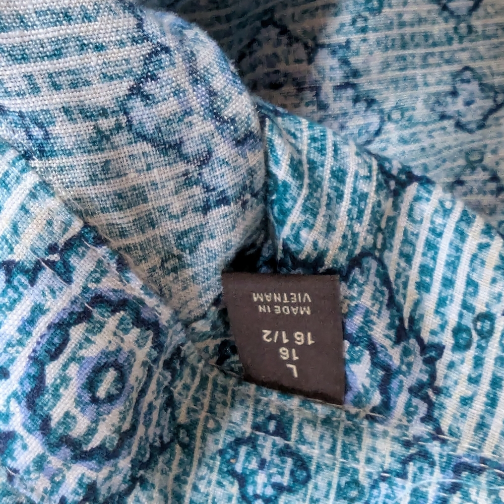 Blue Patterned Casual Button Down Shirt - image 4